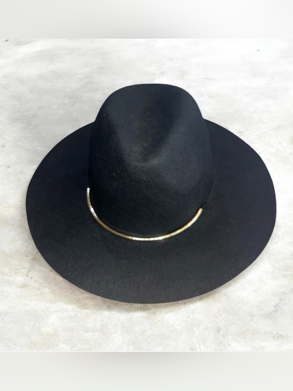 World Market Black Wool Hat with Gold Band